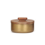 Pote em metal com tampa de madeira baixo